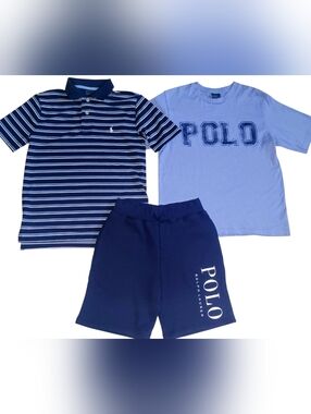 Polo Ralph Lauren Boys size 8 Polo & Light Blue Logo Tee & Fleece Shorts Setl